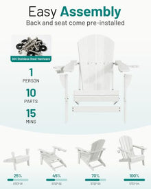 PLUUV Folding Adirondack Fire Pit Chairs Set of 6 with Cup Holders,White