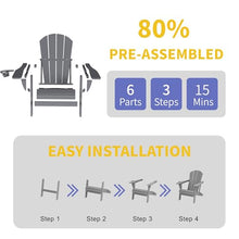 Kingdura Foldable Adirondack Chairs Set of 4, Portable HDPE All Weather Resistant Outdoor Patio Chair, Wooden Textured with Cup Holder, 380LBS Capacity for Poolside, Backyard, Deck, Fire Pit (Grey)