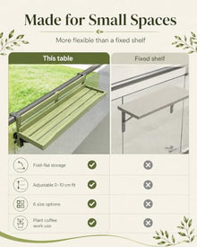 YYBHKHBY Balcony Railing Table - Hanging Foldable Deck Desk for Patio - Small Space Furniture for Apartment - Solid Wood Rail Shelf with Adjustable Hooks,Green,59.1x11.8in