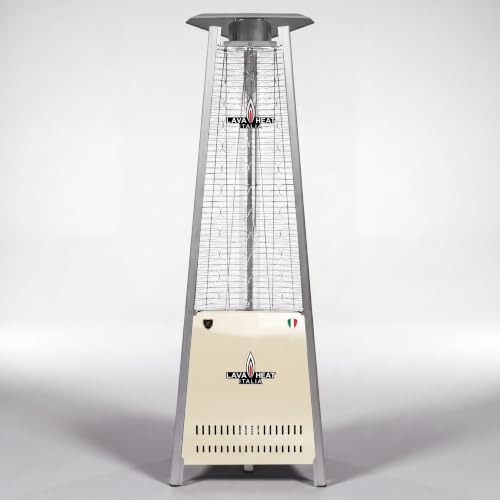 The Capri Amalfi Studio Collection Patio Heater by Lava Heat Italia, Liquid Propane Custom Powder-RAL 3015 Light Ivory Coated Flame Tower, Designer 92-Inch Italian Outdoor Heater