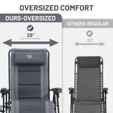 Timber Ridge Zero Gravity Chair, Oversized Lawn Chairs Outdoor Recliner Reclining Patio Lounge Chair with Adjustable Headrest and Side Table for Camping, Outdoor, Patio, Support 350lbs, Grey