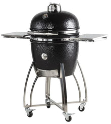 Saffire Platinum Kamado – Large Ceramic Grill and Smoker, 19" Charcoal Grill, 304 Stainless Steel Cart, Smokin’Chip Feeder, Secondary Cooking Grid, Heat Deflector – Onyx Black