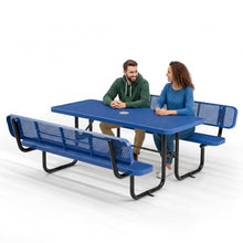 OUTTANS Commercial Metal Picnic Table (Blue, 6' Rectangular with Back)