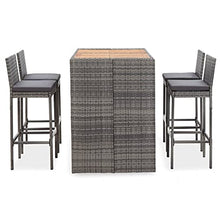 vidaXL 5-Piece Outdoor Patio Bar Set - Durable Poly Rattan and Acacia Wood - Weather-Resistant, Comfortable, Easy-Arrangement and Assembly - Gray
