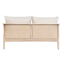 Merax Outdoor Acacia Wood & Wicker Loveseat, 2-Seater Patio Garden Sofa