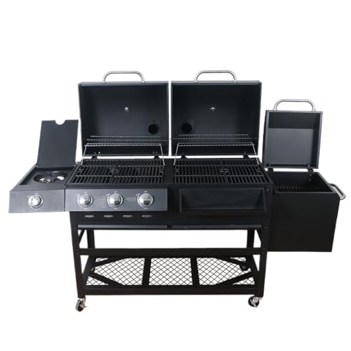 American Dual Fuel BBQ Grill, Charcoal & Gas Combo Grill for Outdoor Backyard Cooking