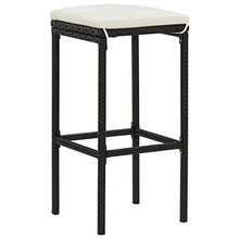 VGLQNRPT 4 Piece Patio Bar Set with Cushions, Poly Rattan Outdoor Garden Bistro Table and 3 Stools, Weather-Resistant Furniture for Terrace, Balcony, Backyard, Black