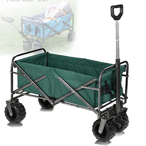 Collapsible Steel Frame Outdoor Utility Wagon, Portable Shopping Carts Wheelbarrow Collapsible Folding Utility Wagon with Removable Fabric Beach Wagon Cart for Outdoors Activities, Camping (Green)