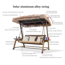 3-Seat Patio Swing Chair with Solar LED Light,Patio Porch Swing Chair with Canopy, UV-Proof,Waterproof, Fireproof,PE Thatch,Aluminum Alloy Frame for Garden Poolside