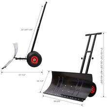 YATON 38.6" Snow Pusher Shovel with Wheels, Heavy Duty Adjustable Snow Plow with 5-Angle Blade & Ergonomic Handle for Driveway Sidewalk Walkway Snow Removal, Black