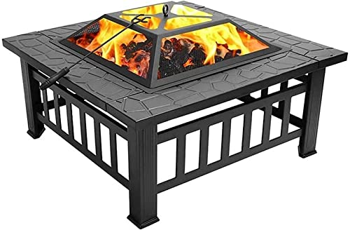 Garden Fire Pit Grill Bowl Grill Barbecue Rack Outdoor Fire Pit Garden Brazier Portable Courtyard Large Fire Bowl Cast Iron Fire Garden Outdoor for Patio Terrace Camping, Black 82x82x44cm (Bl