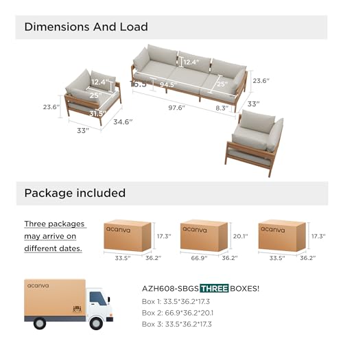 Acanva Vento Outdoor Patio Furniture Set, Couch + 2 x Armchairs