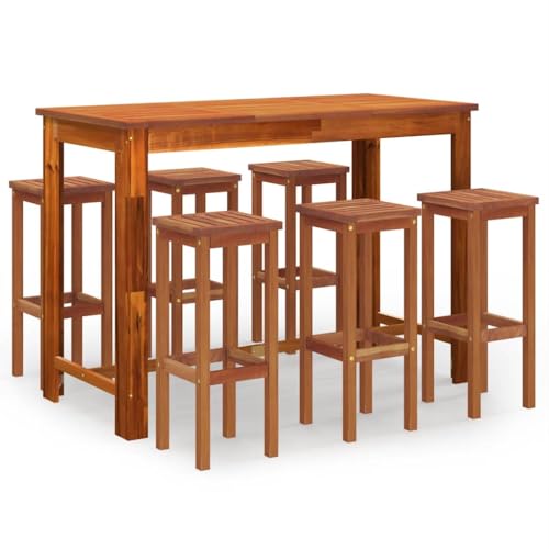 HKTMGDNG 7-Piece Acacia Wood Outdoor Bar Set, Brown