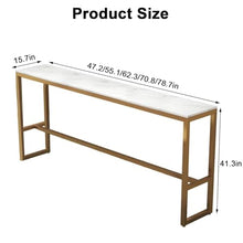 Modern Tall Bar Table with Faux Marble Top & Metal Frame, Long Narrow Rectangular Dining Table with Footrest for 2-8 People, Space-Saving Kitchen Counter White Black 62.3W x 15.7D x 41.3H