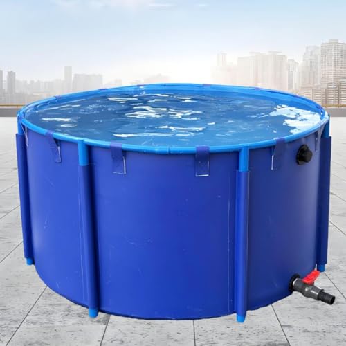 Zfmnoyev Pool Above Ground, Canvas Fish Pond, Circular Pool, Large Collapsible Outdoors Fish Pond, Easy to Install, for Outdoor Breeding, Reservoir (Color : Blue, Size : 1.2x0.6m/47x24in)