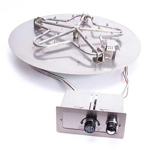 HPC Fire Push Button Flame Sensing Gas Fire Pit Kit (TOR-PENTA24FPPK-FLEX-NG), 24" Pan, 18" Penta Torpedo Burner, Natural Gas