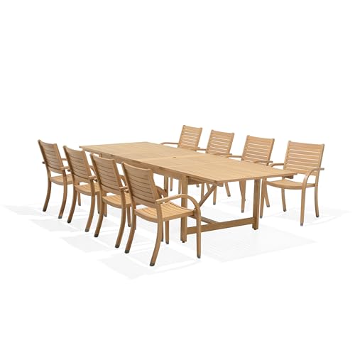 Amazonia Berlin 9-Piece Teak Finish Rectangular Extendable Patio Dining Set