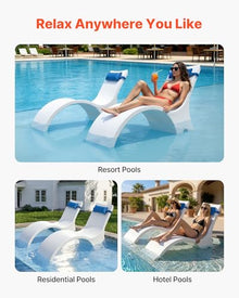 VEVOR Pool Lounge Chairs, Set of 2 Chaise Lounger with Headrest, Water Weighted in-Pool Lounger Chairs for up to 15" Water Depths, Anti-Floating Patio Furniture for Sun Shelf & Tanning Ledge, 440LBS