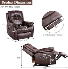 UOPYNE Power Lift Recliner Chair for Elderly with Massage and Heat, Leather Electric Leather Recliner, Comfortable Living Room Sofa with USB Ports, Side Pockets, Extended Footrest