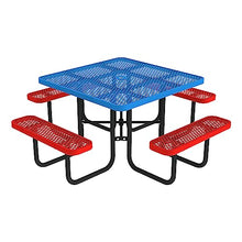 Norwood Commercial Furniture Open Air Series Heavy Duty Portable Square Surface Mount, 46-Inch Outdoor Picnic Table, Blue Top/Red Seat