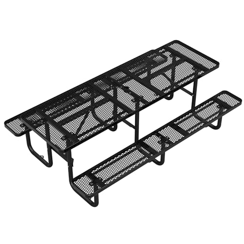 8 Ft Heavy Duty Metal Picnic Table with Umbrella Hole, Seats 10, Black