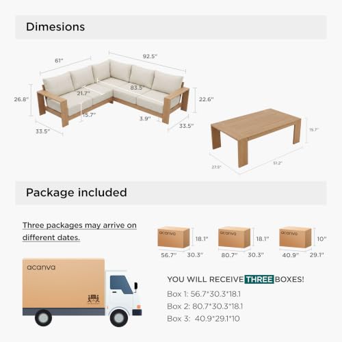 Acanva Ciela L-Shaped Outdoor Patio Sofa with Coffee Table