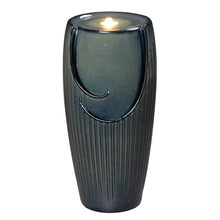 Blue Ceramic Pillar Fountain, Decorative Water Fountain with LED Lights and Quiet Pump, Indoor Outdoor Water Feature for Patio, Garden, Deck, Balcony, Office and Home Décor