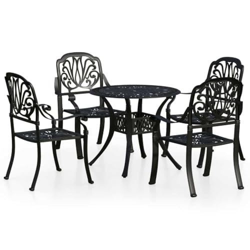 KDVXBCQJH 5 Piece Cast Aluminum Outdoor Bistro Set with 4 Chairs Black
