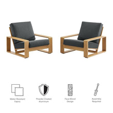 Modway Lirienne Aluminum Faux Wood Set of 2 Outdoor Armchairs in Charcoal Natural – All-Weather Backyard Patio Accent Chairs with Weather-Resistant Woven Fabric Cushions