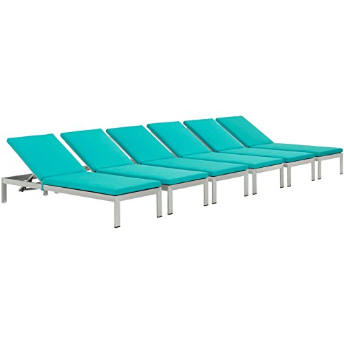America Luxury - Outdoor Modern Contemporary Urban Patio Balcony Chaise Lounge Chair Set of 6 Blue