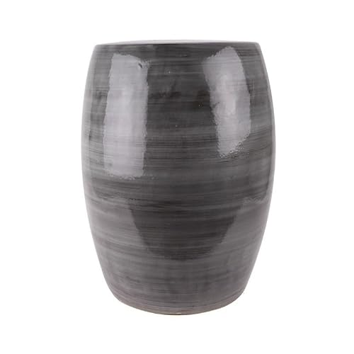 LINKIO Garden Stool Ceramic Garden Stool, Black Glaze with Coil Pattern, Decorative Indoor Outdoor Drum Design Ottomans