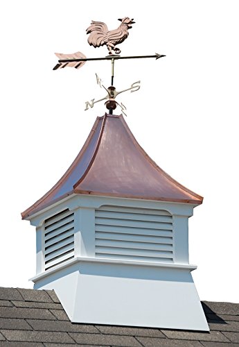 Accentua Olympia Cupola with Rooster Weathervane 24 in. Square 54 in. High White With Copper Roof