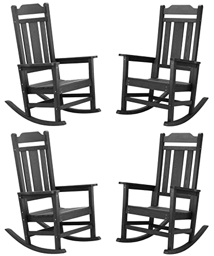 hOmeHua Patio Rocking Chair Set of 4 All Weather Resistant Black