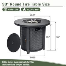 30 Inch Propane Fire Pit Table Round Outdoor Patio Heater with Lid, 50000 BTU Steel Gas Fireplace, Hidden 20lb Tank Storage, Stainless Burner, Lava Rocks, Electronic Ignition, Adjustable Flame