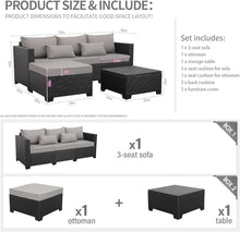 UOPYNE 3 Piece Outdoor Furniture Patio Wicker Sofa Setwith Cushion and Storage Table with Rattan Ottomans, Conversation Sets Patio Furniture Come with Removable Washable Cushion -Light Grey