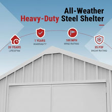 DuraYu 12×20 FT Outdoor Single Car Metal Garage Shed with Double Doors for Vehicle, Tool, and Garden Storage, Cream