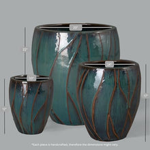 Emissary Teal Stoneware Round Planters 20in x 22in (Set of 3)