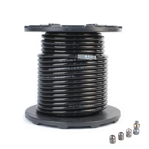 Sewer Jetter Hose & 4 Nozzles 3/8in.x 200ft. 4400 PSI & 4.8 Orifice Stainless Steel DLX Thruster Flusher Degreaser Spinner