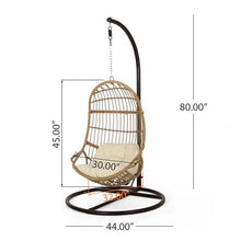 Christopher Knight Home Sansa Hanging Egg Chair with Stand, Rattan Wicker Hammock Chair with Cushion, Indoor Outdoor Iron Frame Hammock Swing Chair for Patio Balcony Porch Garden, Brown+Beige