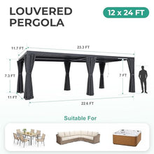 AURESTEAD 12x24 FT Louvered Pergola, Adjustable Aluminum