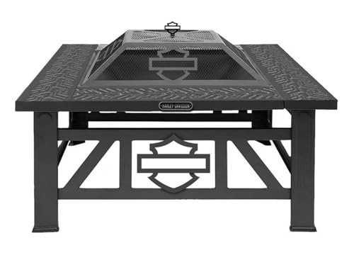 Harley-Davidson Outdoor Fire Pit, Open Bar & Shield Tire Tread - Black Metal