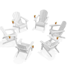 PLUUV Adirondack Chair Set of 6, Fire Pit Chairs with Cup Holder, White