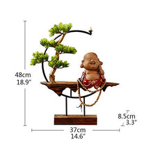 Plants with Wooden Base Buddha Sculpture and Incense Seat for Home Office Décor Bonsai Tree (Color : B) (A)