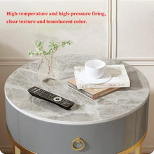 SYUKMH Side Table, Round End Table with Drawer, Small Bedside with Metal Frame, with Shelves, for Living Room, Bedroom