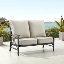 Oakland Living Black Aluminum Patio Deep Seating Outdoor Two Seater Loveseat with Light Grey Cushions