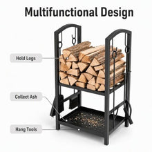 DFTDFYXY Firewood Rack with 4-Pcs Fireplace Tools Set, Heavy-Duty Steel