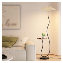 LUYOUBOZHU Floor Lamp Modern LED Floor Lamp with Marble Base & Wood Table for Bedroom(Black)