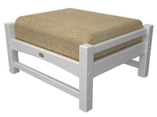 Trex Outdoor Furniture Rockport Club Classic White Ottoman with Sesame Sunbrella Cushion