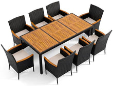 Devoko 9 PCS Acacia Wood Patio Dining Set, Black Rattan