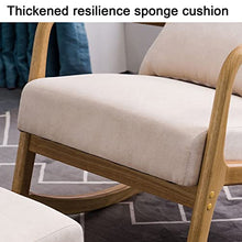 XYWGBMS Patio Lounge Chairs Upholstered Rocking Chair, Rubber Wood Frame Rocker Chair with Wood Base and Smooth Armrest, Padded Seat for Living Room Balcony, Support 15,White-82x65x94cm